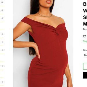 Boohoo Maternity Dress Red Off the shoulder